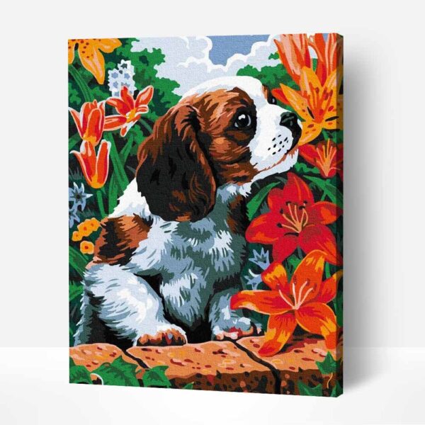 kedves kiskutya viragokkal szamfesto gyerekeknek 1