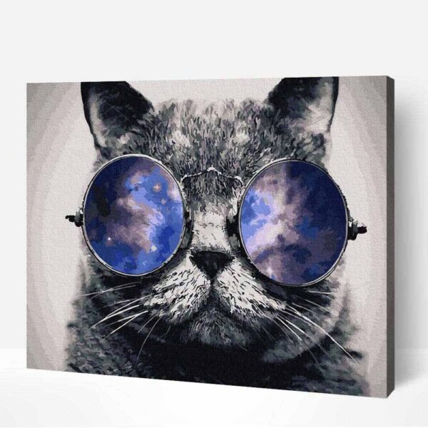 az eg tukrozodese macska szemuvegben szamfesto keretre feszitve festes szamok szerint 1