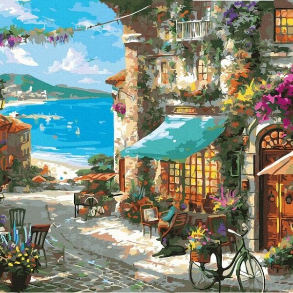 romantikus tengerparti város számfestő festés számok szerint 40x50 cm (2)