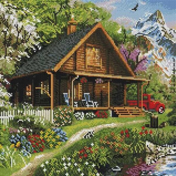 zakopane erdei ház gyémántszemes kirakó kerettel 40x50 (2)