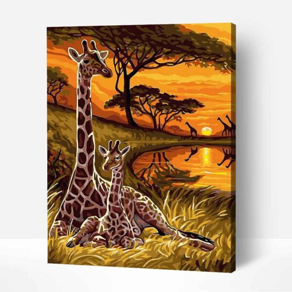 zsiráfok a szavannán számfestő kerettel festés számok szerint (1)