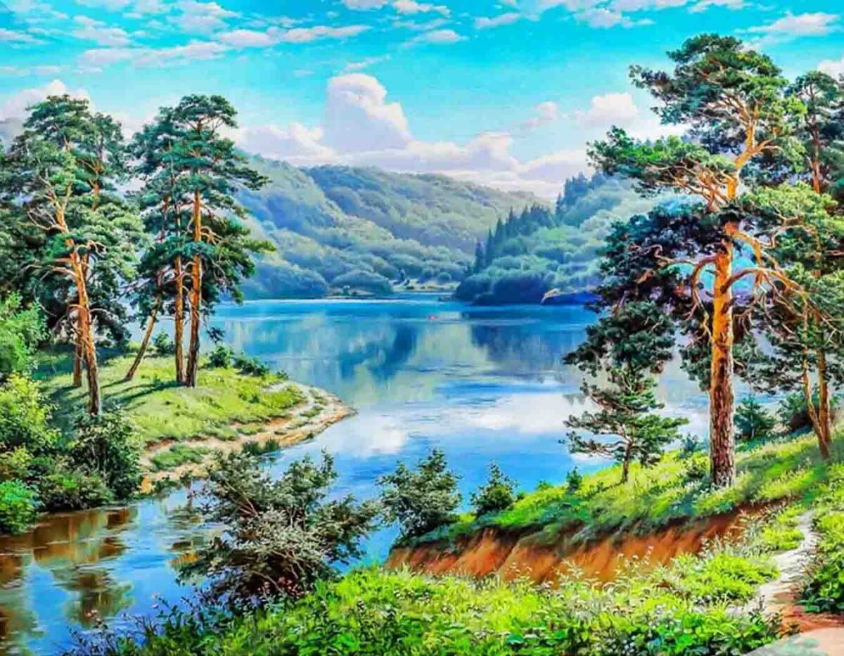 fenyők a parton gyémántszemes kirakó (2)