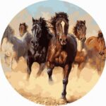 Vágtató Lovak kör alakú számfestő keretre feszített vászon