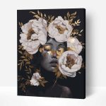 aranyban pompázó pünkösdi rózsák női portré számfestő készlet kerettel (1)