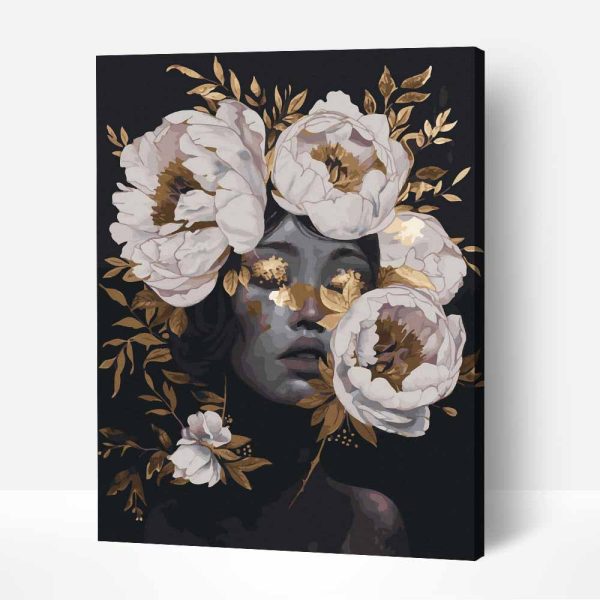 aranyban pompázó pünkösdi rózsák női portré számfestő készlet kerettel (1)