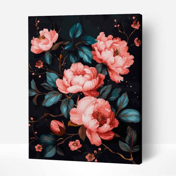 elegáns pünkösdi rózsa csendélet számfestő készlet kerettel (1)