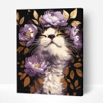 kiscica lila virágokkal számfestő készlet kerettel (1)