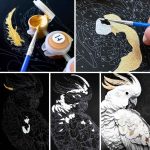 számfestő fekete vászonnal és arany festékekkel