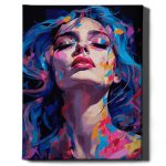 színpompás absztrakt női portré számfestő készlet kerettel 1