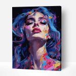 színpompás absztrakt női portré számfestő készlet kerettel