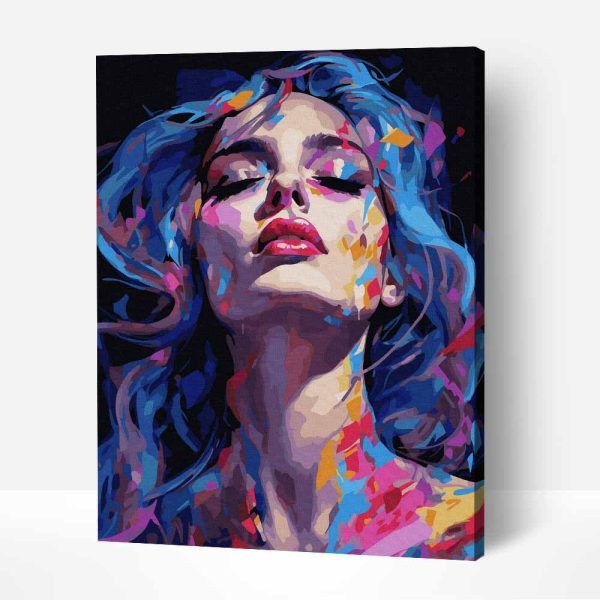 színpompás absztrakt női portré számfestő készlet kerettel