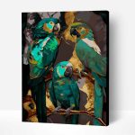 zöld ara papagályok arany festékkel számfestő kerettel (1)