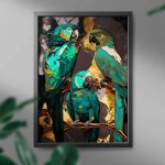 zöld ara papagályok arany festékkel számfestő kerettel (3)