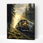 mozdony az erdőben számfestő kerettel (1)