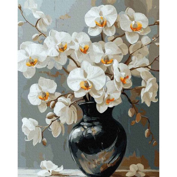 fehér orchidea csendélet fekete vázában számfestő (2)