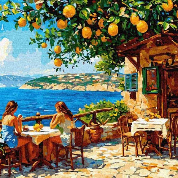 mediterrán étterem a citromfák árnyékában számfestő készlet kerettel 40x50 cm (2)