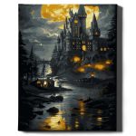 gótikus kastély arany fényekben számfestő arany festékekkel (2)