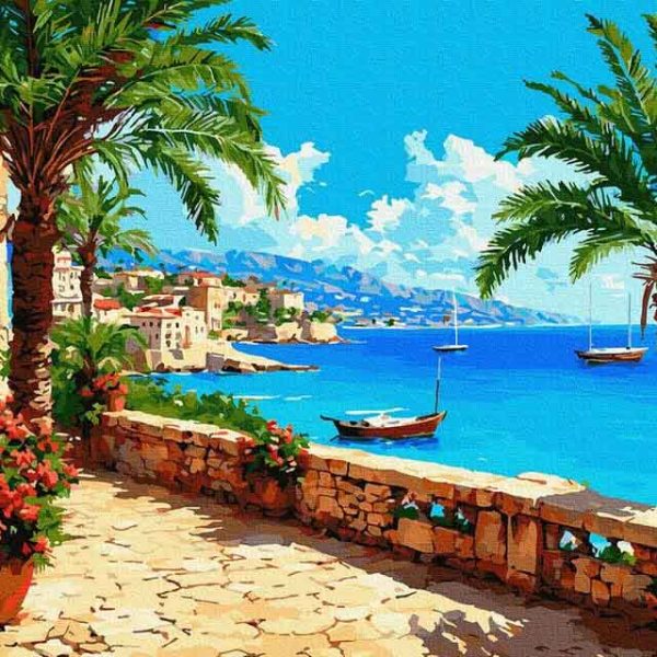 nyaralás pálmafák mediterrán tengerpart számfestő kerettel (2)