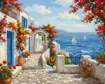 Santorini és Virágok Festés Számok Szerint Keretre feszítve (1)